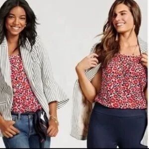 CAbi Red and Black Floral Blouse